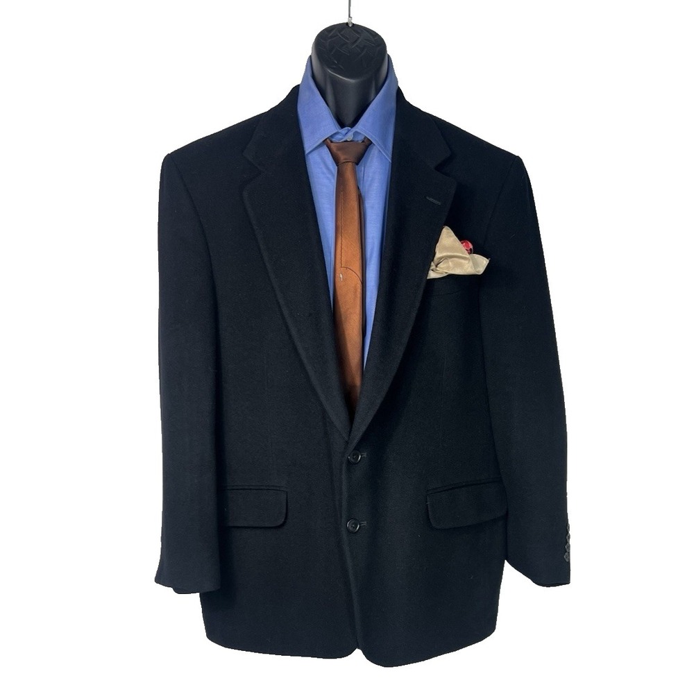 Stafford 100% Camel Hair Sports Coat Mens 46R Black Blazer Coat Jacket